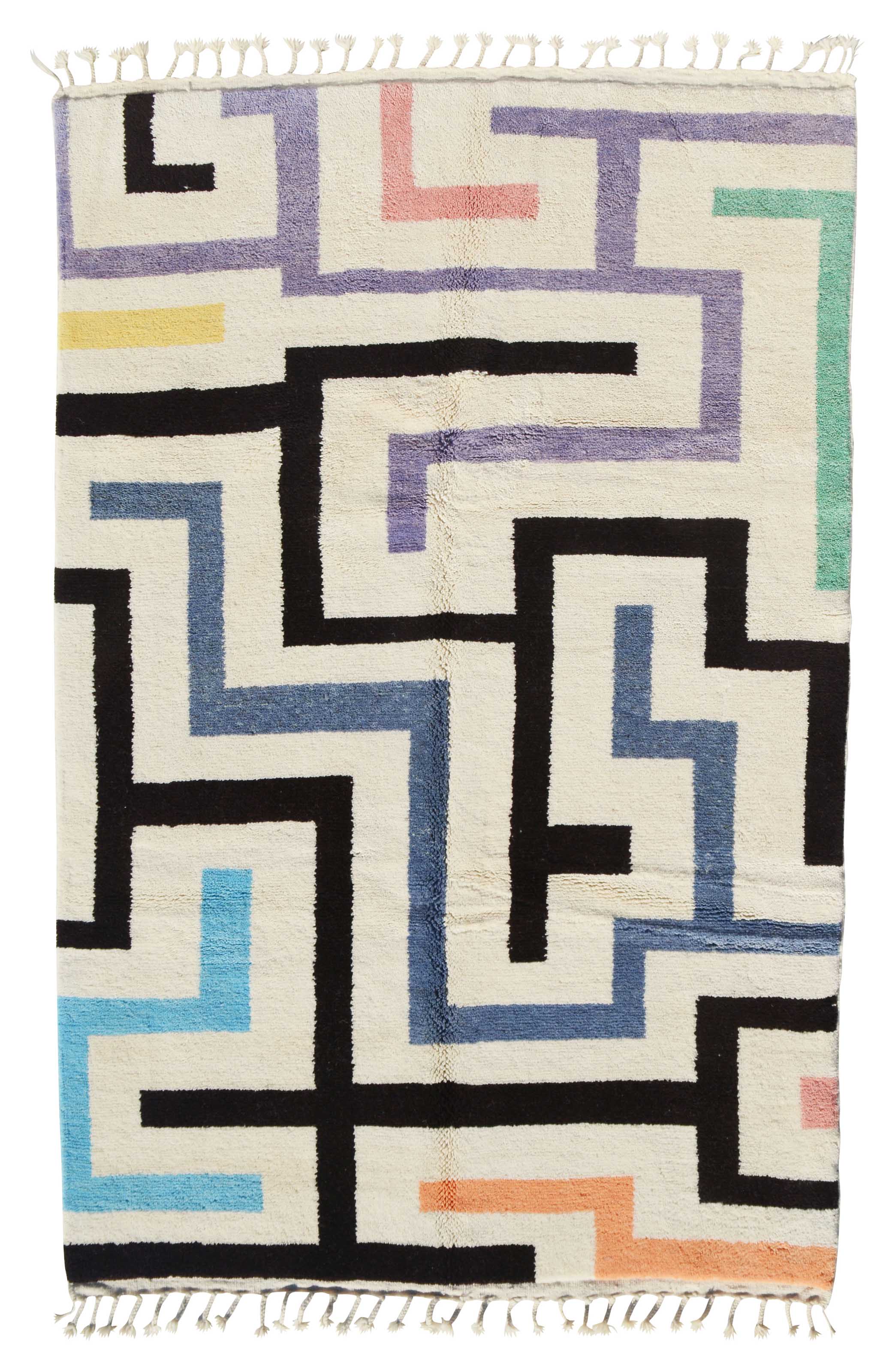 True (6'0" x 9'0") - Abstract Multicolor Geometric Maze Berber Rug