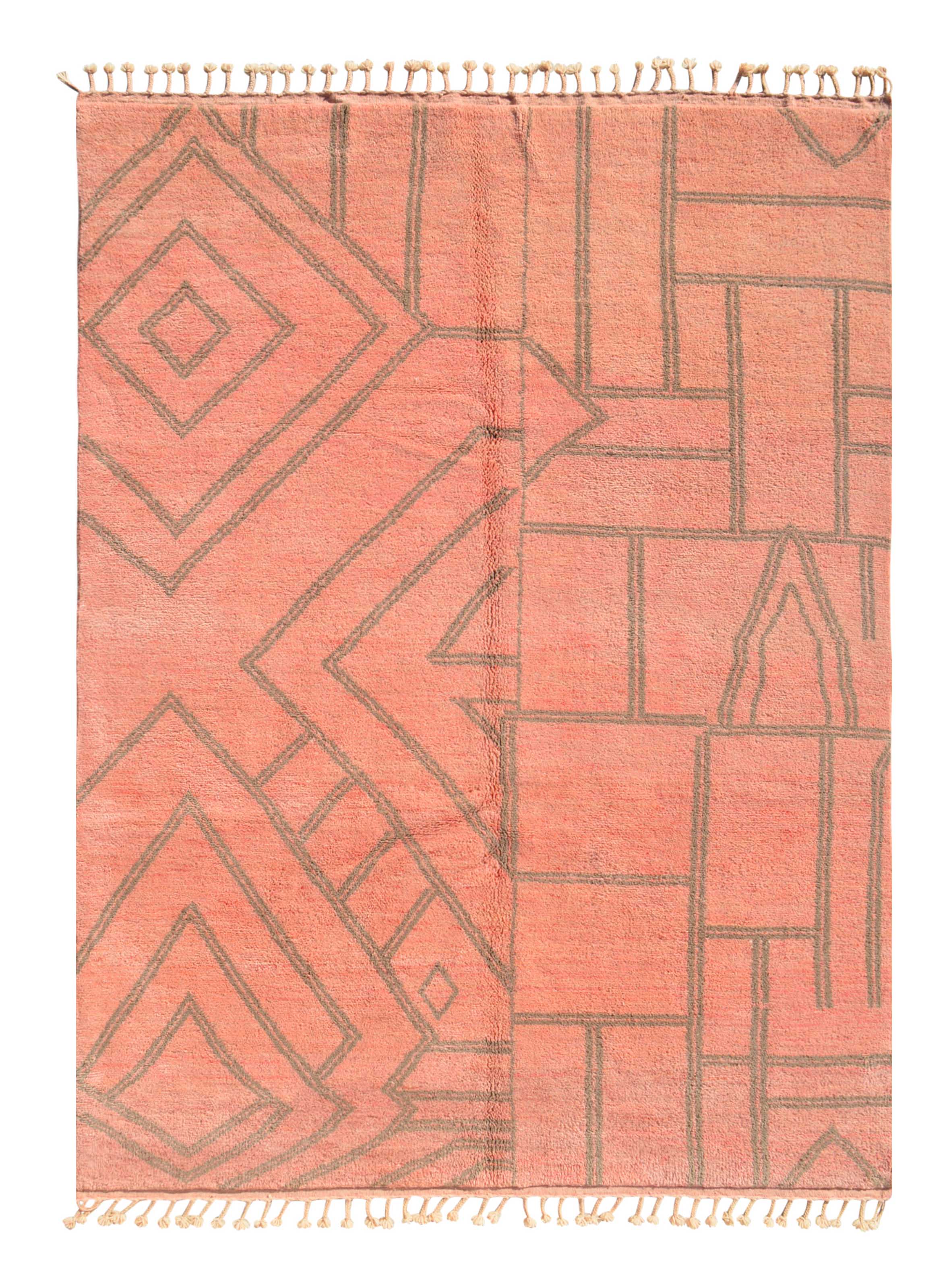 Unbound (7'10" x 10'4") - Salmon Pink & Grey Geometric Split Azilal Rug