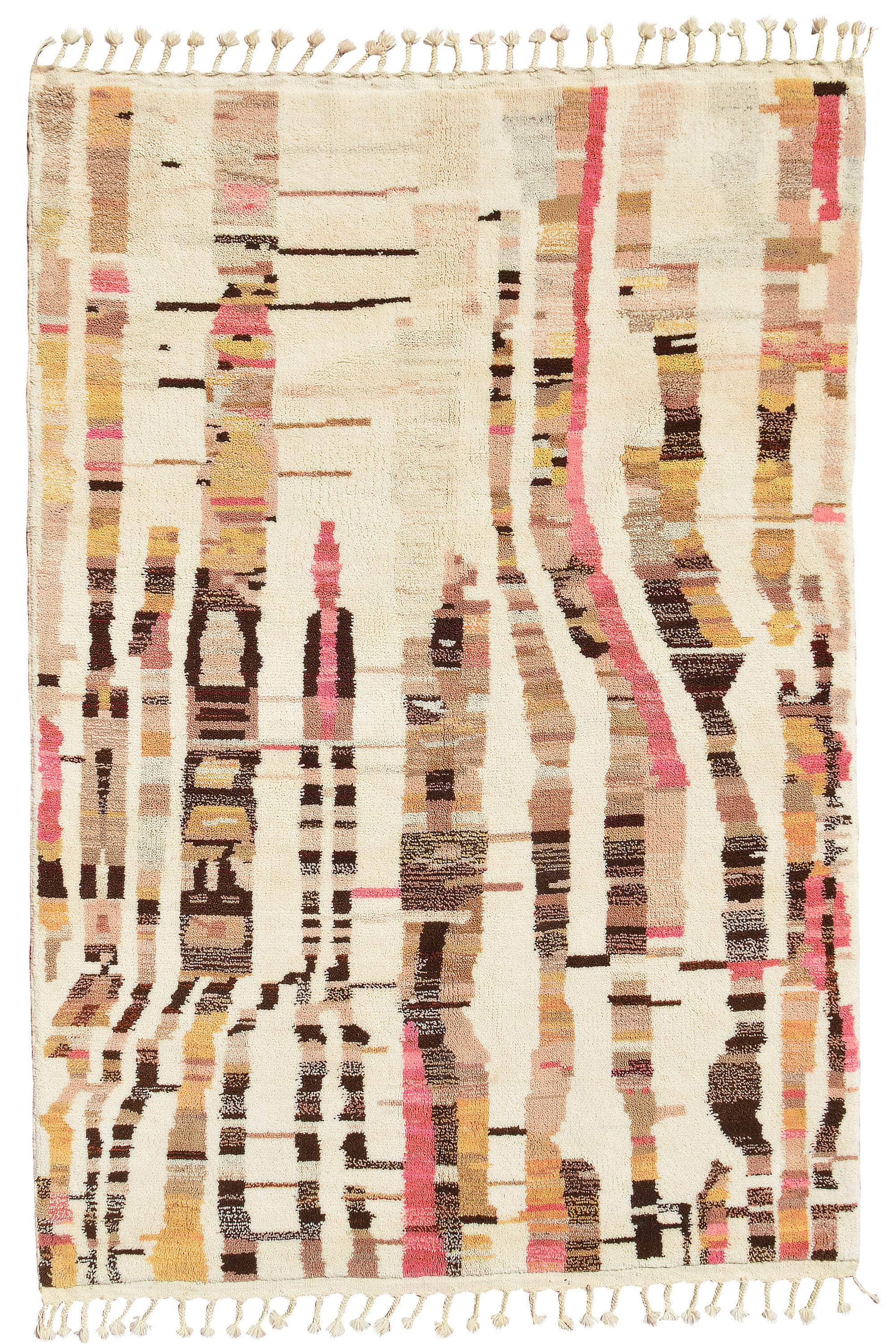 Unbound (6'0" x 9'0") - Abstract Rose Pink & Chocolate Brown Striped Rug