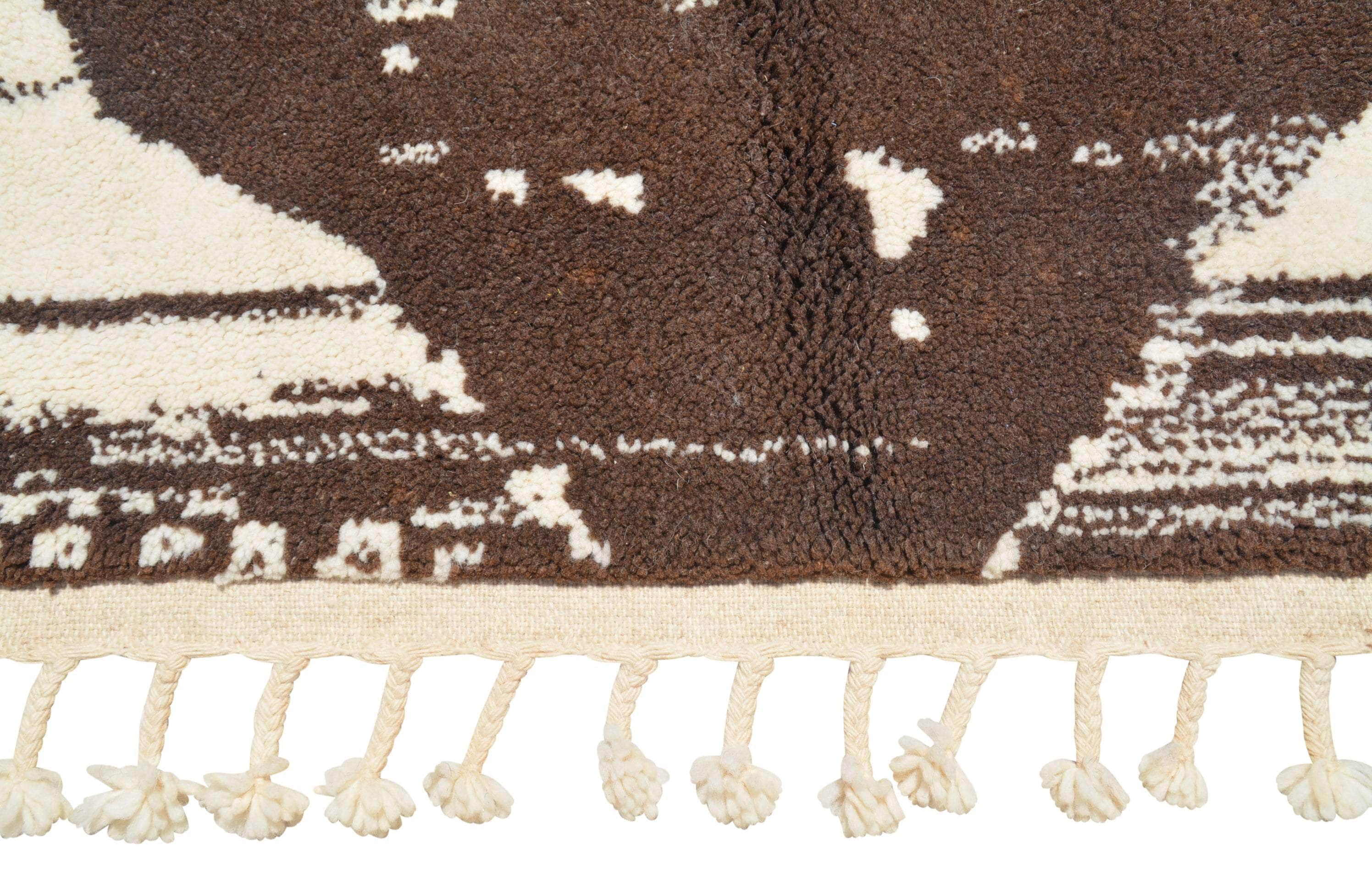 Worn Path (8'2" x 10'4") - Abstract Dark Brown & Cream Distressed Diamond Azilal Rug - Image 3