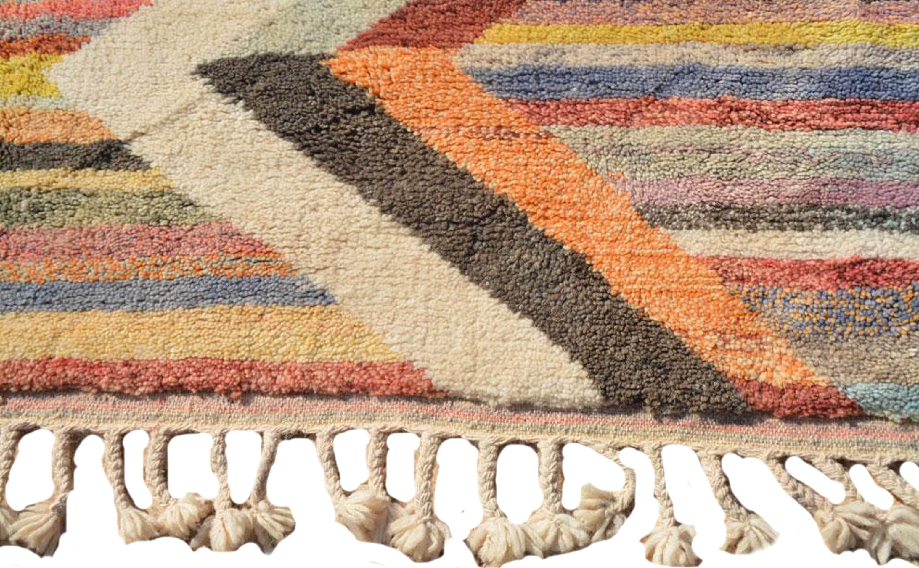 Zhara (6'8" x 9'2") - Vibrant Symmetrical Rainbow Diamond Moroccan Rug - Image 3